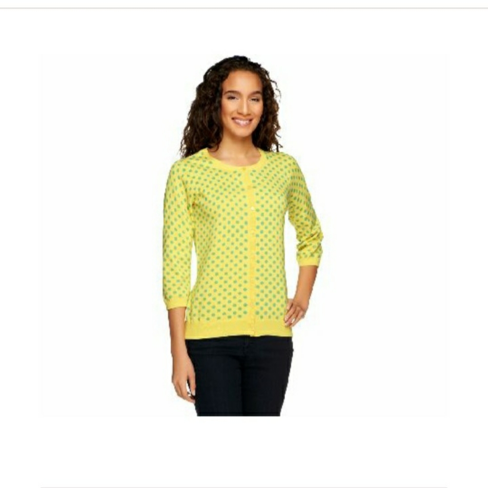 Liz Claiborne New York 3/4 Sleeve Polka Dot Print Knit Cardigan XS